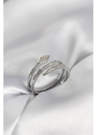 Erb Yılan Model Gümüş Renk Zirkon Taşlı Kadın Yüzük