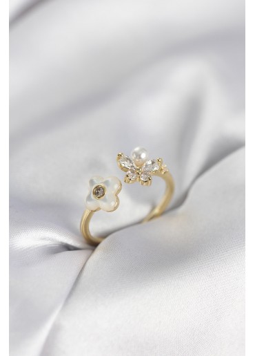 Erb Gold Renk Sedefli Çiçek Model Kadın Yüzük