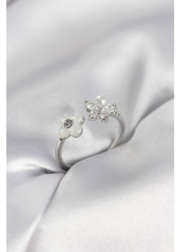Erb Gümüş Renk Sedefli Çiçek Model Kadın Yüzük