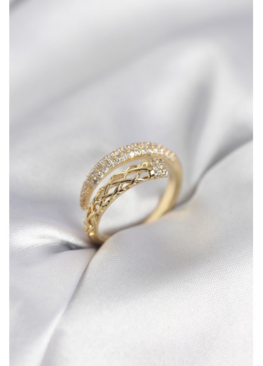 Erb Gold Renk Zirkon Taşlı Sarmal Kadın Yüzük