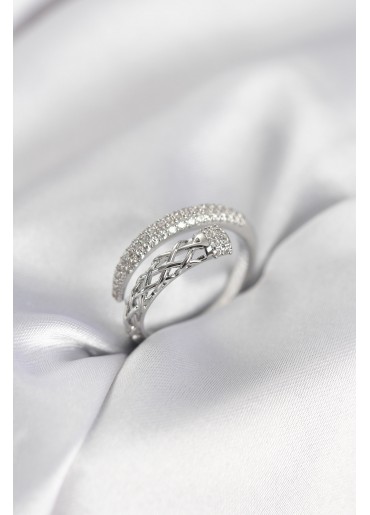 Erb Gümüş Renk Zirkon Taşlı Sarmal Kadın Yüzük