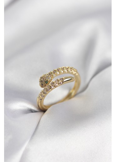 Erb Yılan Model Gold Renk Zirkon Taşlı Kadın Yüzük