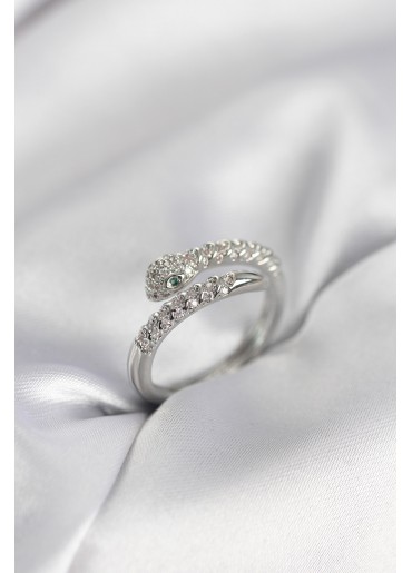 Erb Yılan Model Gümüş Renk Zirkon Taşlı Kadın Yüzük