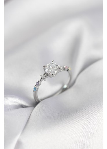 Erb Tek Taş Model Zirkon Taşlı Gümüş Renk Kadın Yüzük