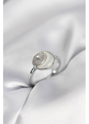 Erb Ay Yıldız Model Gümüş Renk Zirkon Taşlı Kadın Yüzük