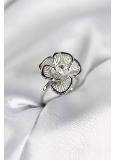 Erb Gümüş Renk Çiçek Model Vintage Kadın Yüzük