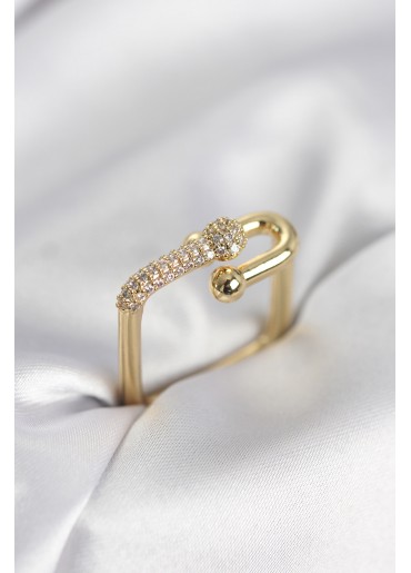 Erb Gold Renk Zirkon Taşlı Tifani Model Kare Kadın Yüzük