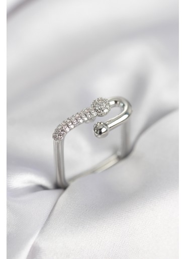 Erb Gümüş Renk Zirkon Taşlı Tifani Model Kare Kadın Yüzük