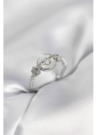 Erb Gümüş Renk Daire Form Sedef Ve Zirkon Taşlı Kadın Yüzük