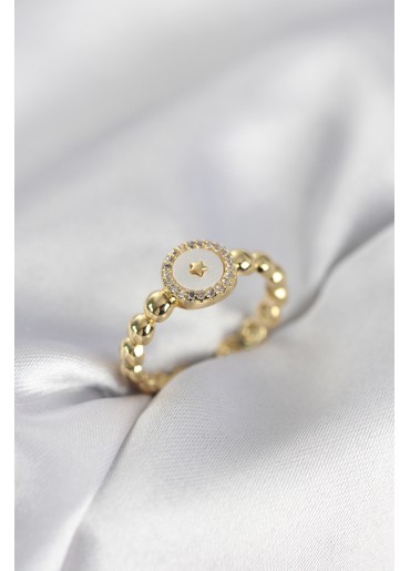 Erb Gold Renk Sedefli Yıldız Model Zirkon Taşlı Kadın Yüzük