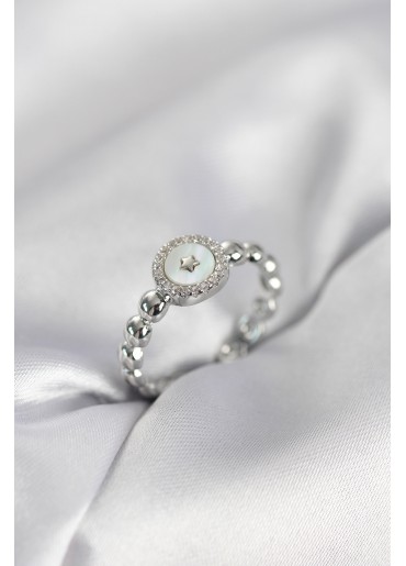 Erb Gümüş Renk Sedefli Yıldız Model Zirkon Taşlı Kadın Yüzük