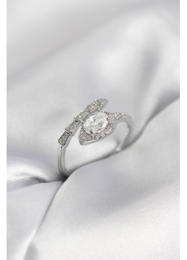 Erb Yılan Model Gümüş Renk Zirkon Taşlı Kadın Yüzük