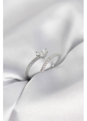 Erb Gümüş Renk Zirkon Taşlı Kuyruklu Kalp Model Kadın Yüzük