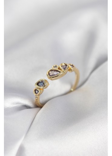 Erb Gold Renk Mor Damla Zirkon Taşlı Kadın Yüzük