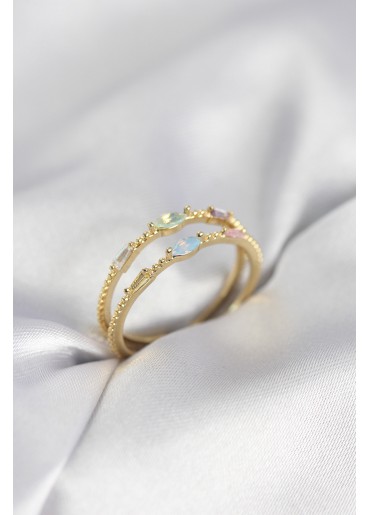 Erb Gold Renk Karışık Renk Zirkon Taşlı Kadın Yüzük