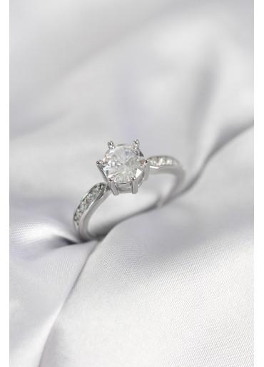 Erb Zirkon Taşlı Tek Taş Model Gümüş Renk Kadın Yüzük