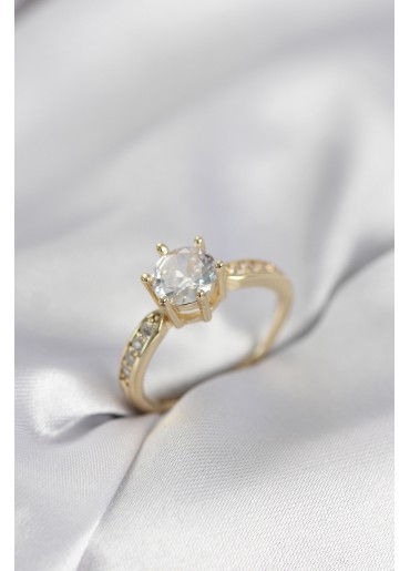 Erb Zirkon Taşlı Tek Taş Model Gold Renk Kadın Yüzük