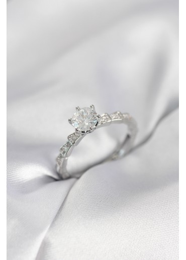 Erb Gümüş Renk Zirkon Taşlı Tek Taş Model Kadın Yüzük