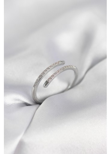 Erb Gümüş Renk Yılan Kuyruk Model Zirkon Taşlı Kadın Yüzük