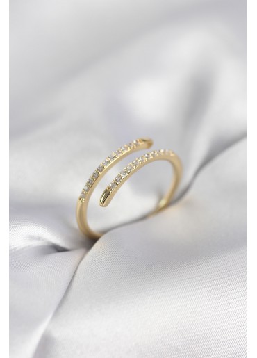 Erb Gold Renk Yılan Kuyruk Model Zirkon Taşlı Kadın Yüzük
