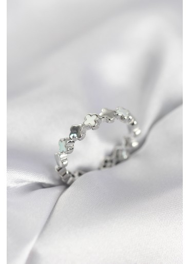 Erb Gümüş Renk Sedefli Yonca Model Kadın Yüzük