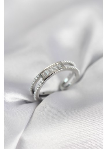 Erb Baget Zirkon Taşlı Gümüş Renk İncili Kadın Yüzük