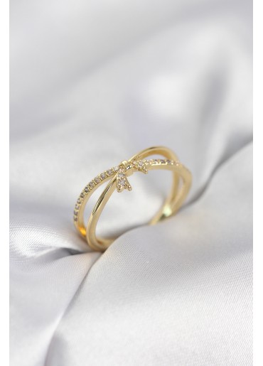 Erb Gold Renk Zirkon Taşlı Fiyonk Model Kadın Yüzük