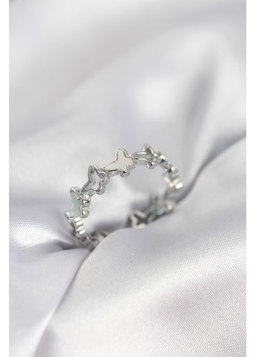 Erb Gümüş Renk Kelebek Model Pirinç Kadın Yüzük