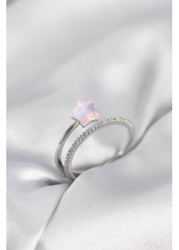 Erb Gümüş Renk Zirkon Taşlı Pembe Halley Model Kadın Yüzük