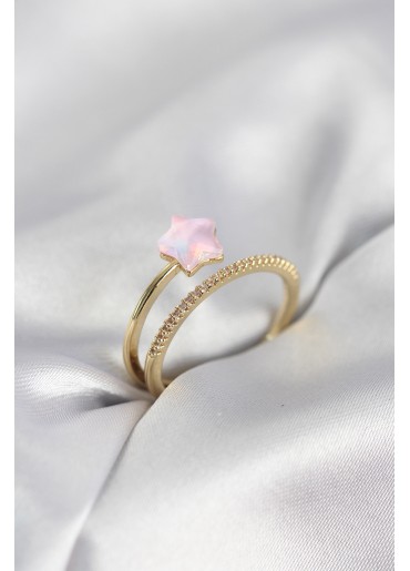 Erb Gold Renk Zirkon Taşlı Pembe Halley Model Kadın Yüzük