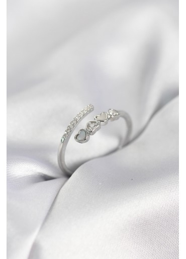 Erb Gümüş Renk Zirkon Taşlı Minimal Kalp Model Kadın Yüzük