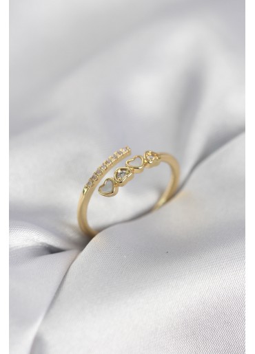 Erb Gold Renk Zirkon Taşlı Minimal Kalp Model Kadın Yüzük