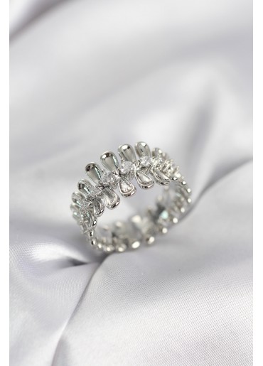 Erb Gümüş Renk Zirkon Taşlı Sıralı Damla Model Kadın Yüzük