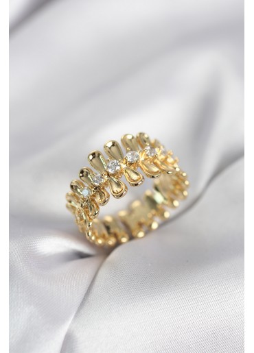 Erb Gold Renk Zirkon Taşlı Sıralı Damla Model Kadın Yüzük