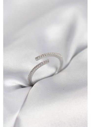 Erb Gümüş Renk Zirkon Taşlı Yılan Tarz Kadın Yüzük