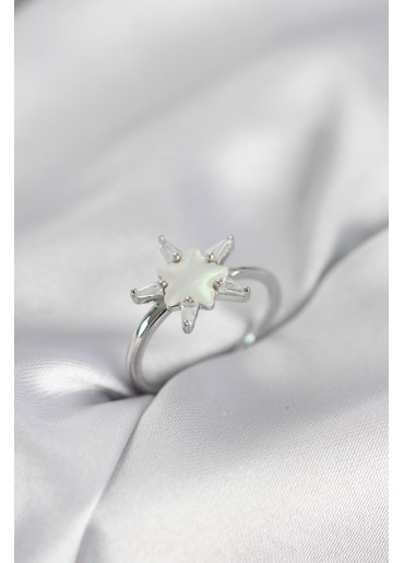 Erb Gümüş Renk Yıldız Model Sedefli Zirkon Taşlı Kadın Yüzük