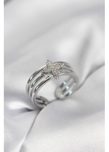 Erb Gümüş Renk Zirkon Taşlı Yonca Model Kadın Yüzük