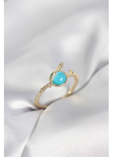 Erb Gold Renk Zirkon Taşlı Satürn Model Kadın Yüzük