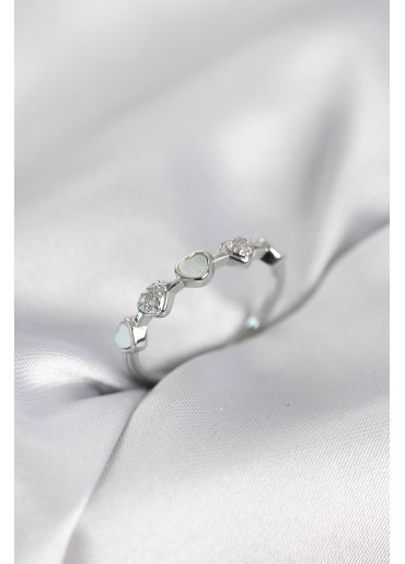 Erb Gümüş Renk Minimal Kalp Model Zirkon Taşlı Pirinç Kadın Yüzük