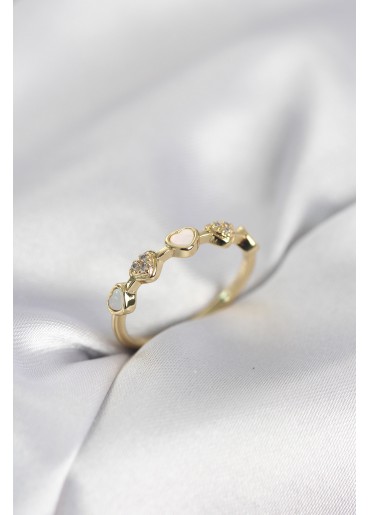 Erb Gold Renk Minimal Kalp Model Zirkon Taşlı Pirinç Kadın Yüzük