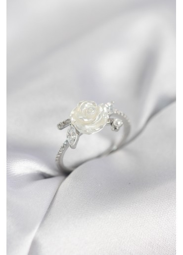 Erb Gümüş Renk Gül Model Zirkon Taşlı Kadın Yüzük