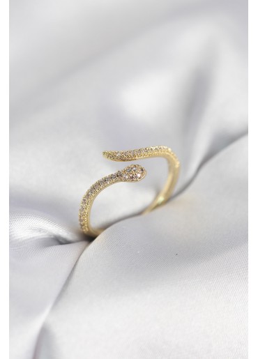 Erb Gold Renk Yılan Model Zirkon Taşlı Kadın Yüzük