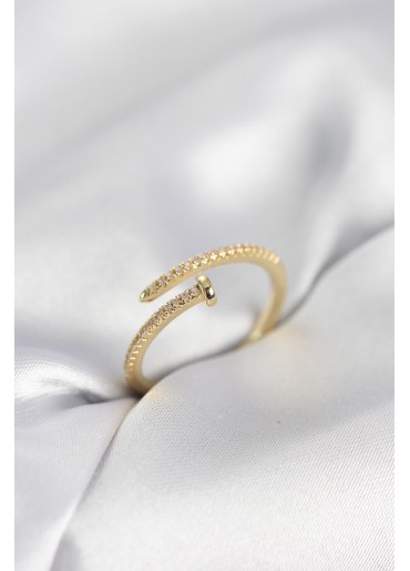 Erb Çivi Model Zirkon Taşlı Gold Renk Kadın Yüzük