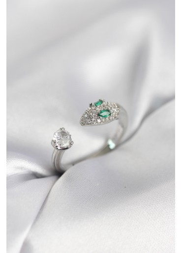 Erb Yılan Model Zirkon Taşlı Gümüş Renk Kadın Yüzük