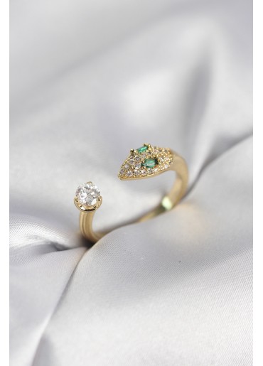 Erb Yılan Model Zirkon Taşlı Gold Renk Kadın Yüzük