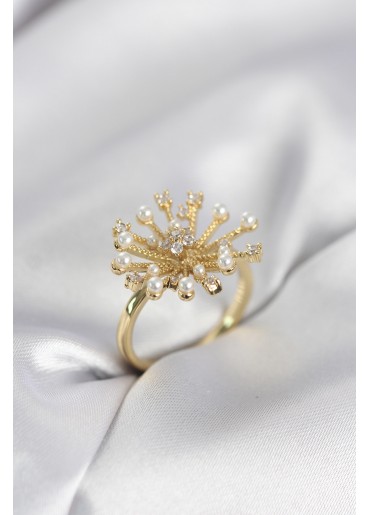 Erb Gold Renk Karahindiba Model Zirkon Taşlı Kadın Yüzük