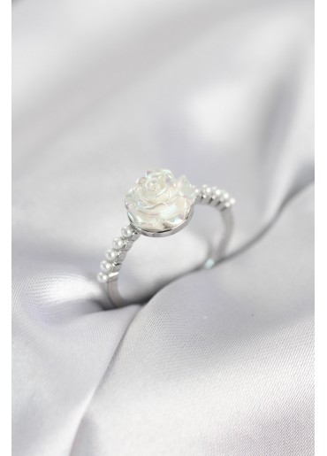 Erb Gümüş Renk Gül Model İncili Kadın Yüzük