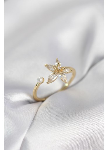 Erb Lotus Model Zirkon Taşlı Gold Renk Kadın Yüzük