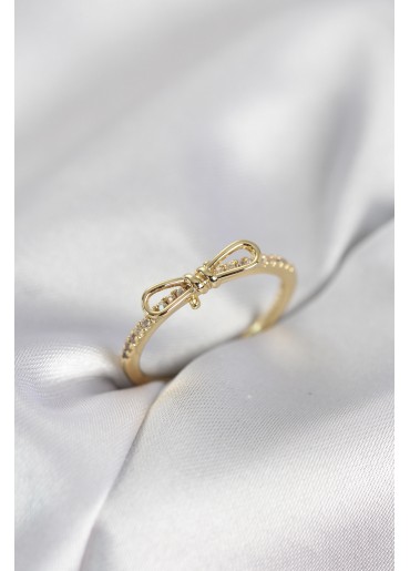 Erb Fiyonk Model Zirkon Taşlı Gold Renk Kadın Yüzük