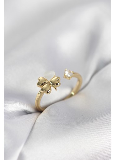 Erb Gold Renk Yonca Model Sedefli Kadın Yüzük